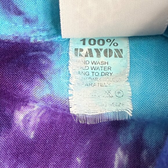 Jayli Batik Tie Dye Button Up Shirt Womens L Blue Purple Rayon Boho Hippie - Picture 7 of 7